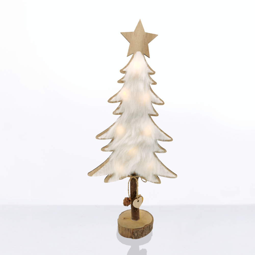 ^ WOODEN TREE WHITE FUR 8 MINI LED ΛΑΜΠ. ΜΠΑΤ. (2xAAA), WW,IP20, 17.5X7X35CM  -X06811219